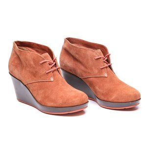Women's Suede Wedge Ankle Booties in Rust